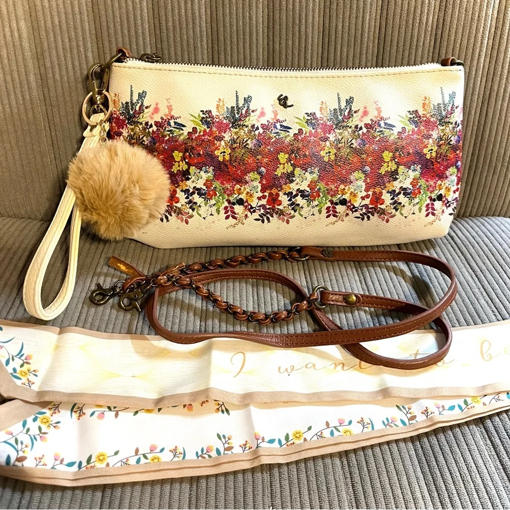Elliott Lucca Cream Floral Clutch/Crossbody 2 for $22 - Picture 2 of 16